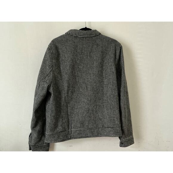 Women's L H&M Black White Wool Blend Houndstooth Tweed Jacket Zip-Up Bomber Coat - Picture 8 of 8